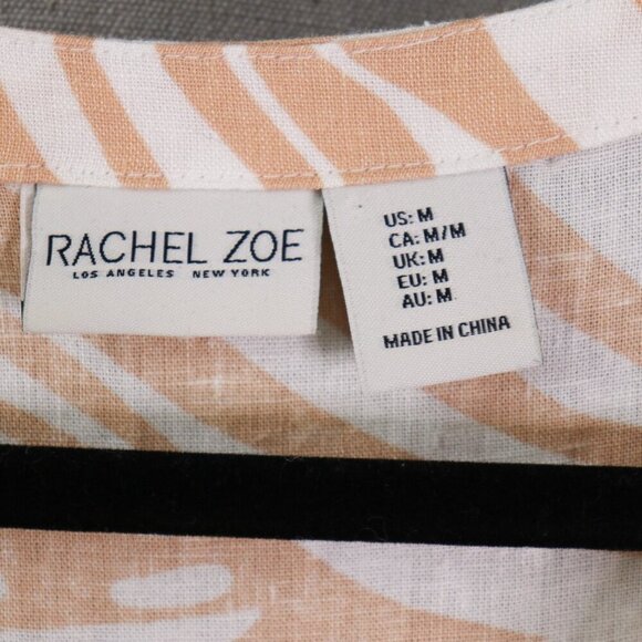 Rachel Zoe Linen Blend Tunic Dress Cover-Up Size M Beige White Tassel Hem Beach - Picture 2 of 14